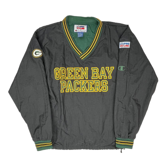 Vintage Green Bay Packers Champion Football Windbreaker - XL Grey Nylon