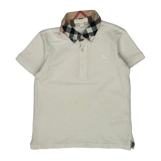 Age 6 Burberry Checked Polo Shirt - XS White Cotton