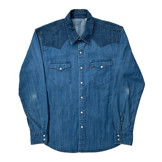 Levis Pearl Snap Western Denim Shirt - Large Blue Denim