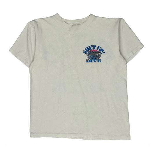 Vintage Shut Up And Dive Unbranded Graphic T-Shirt - Large White Cotton
