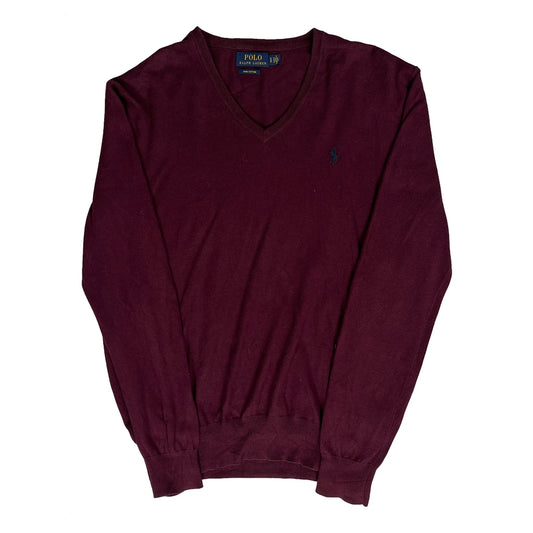 Polo By Ralph Lauren V-Neck Jumper - Medium Burgundy Cotton
