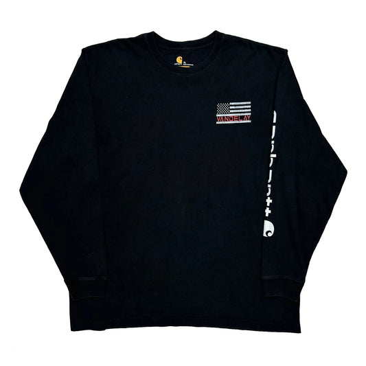 Vintage American Flag Print Carhartt Graphic Long Sleeve T-Shirt - XL Black Cotton
