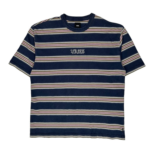 Vintage Vans Striped T-Shirt - Large Blue Cotton