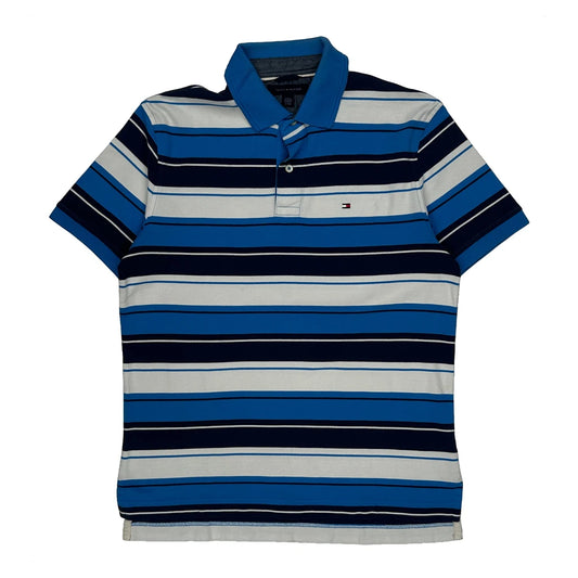 Tommy Hilfiger Striped Polo Shirt - Medium Blue Cotton