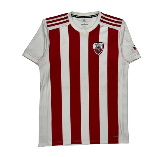 Vintage Polonia Sc Adidas Striped Football Shirt - Medium Red Polyester