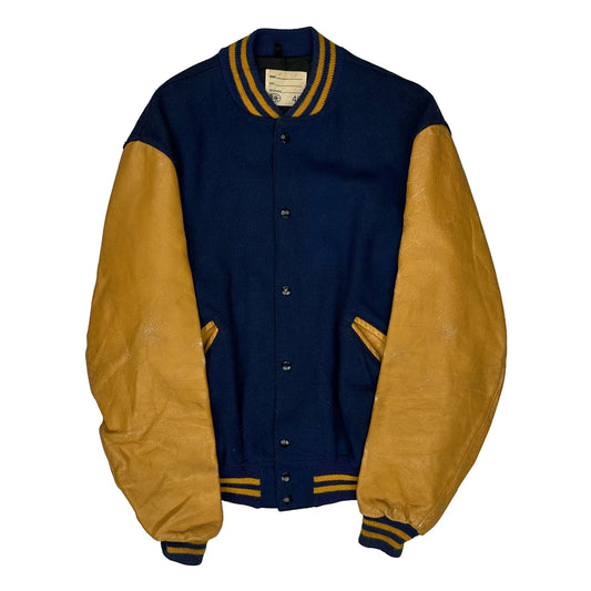 Vintage Delong Varsity Jacket - Large Blue Leather