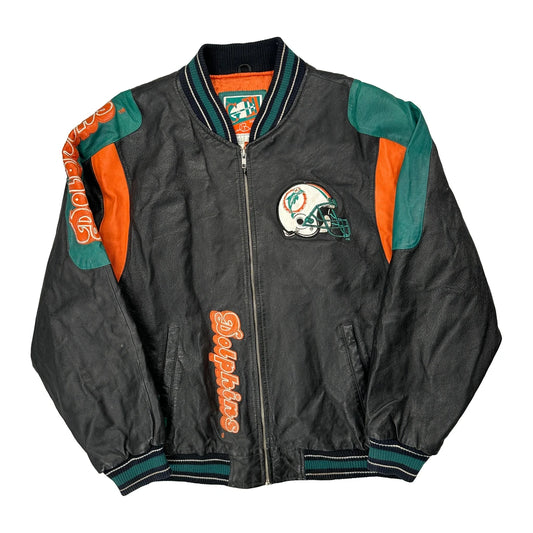 Vintage Miami Dolphins Gii Graphic Bomber Jacket - Large Black Leather