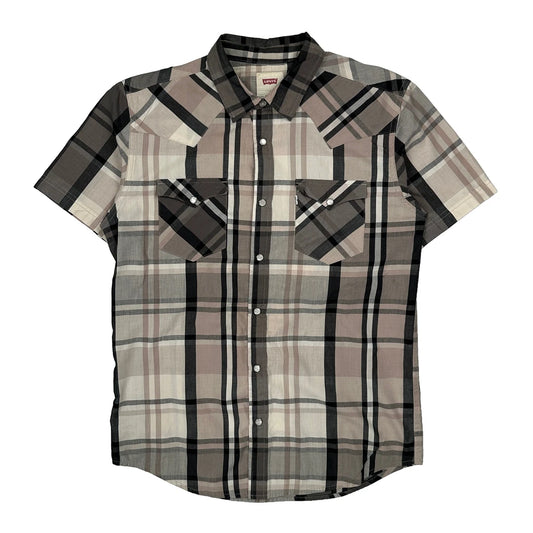 Vintage Levis Checked Short Sleeve Shirt - Small Grey Cotton