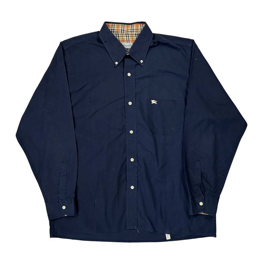 Burberry Checked Shirt - Large Navy Cotton