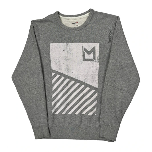 Reebok Graphic Sweatshirt - Small Grey Cotton Blend