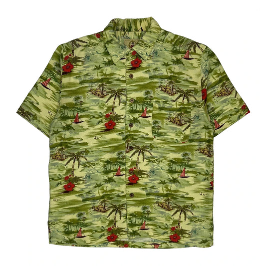 Joe Marlin Floral Hawaiian Shirt - Medium Green Polyester