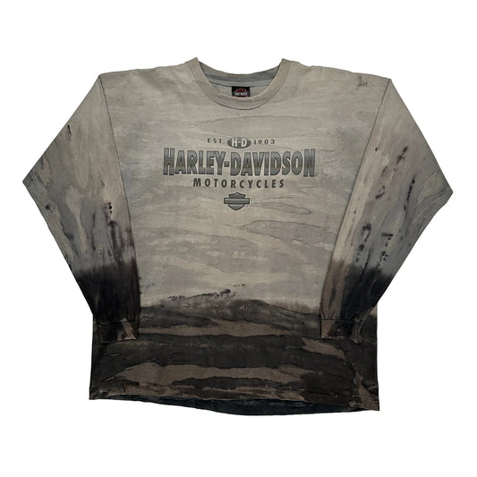 Oakland, California Harley Davidson Tie-Dye Long Sleeve T-Shirt - 2XL Grey Cotton