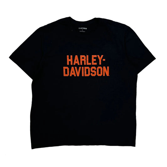 Vintage Harley Davidson Spellout T-Shirt - 2XL Black Cotton