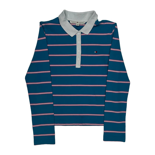 Tommy Hilfiger Striped Polo Shirt - Large Blue Cotton
