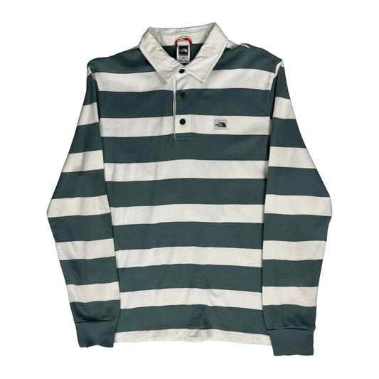 The North Face Striped Long Sleeve Polo Shirt - Medium Green Cotton