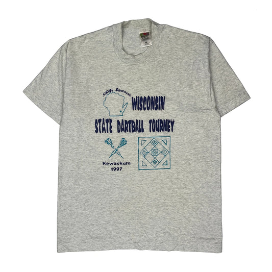 Wisconsin State Dartball Tourney Fruit Of The Loom Graphic T-Shirt - Large Grey Cotton