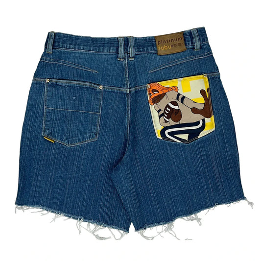 Vintage Hip Hop Fubu Graphic Denim Shorts - 36W 8L Blue Cotton