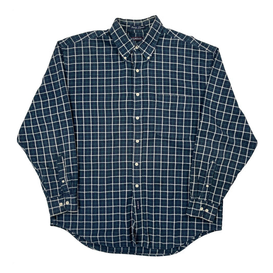 Vintage Gant Checked Flannel Shirt - Large Blue Cotton