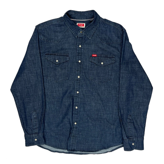 Wrangler Denim Shirt - Large Blue Denim