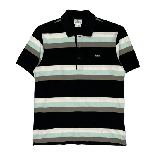 Vintage Lacoste Striped Polo Shirt - Small Black Cotton