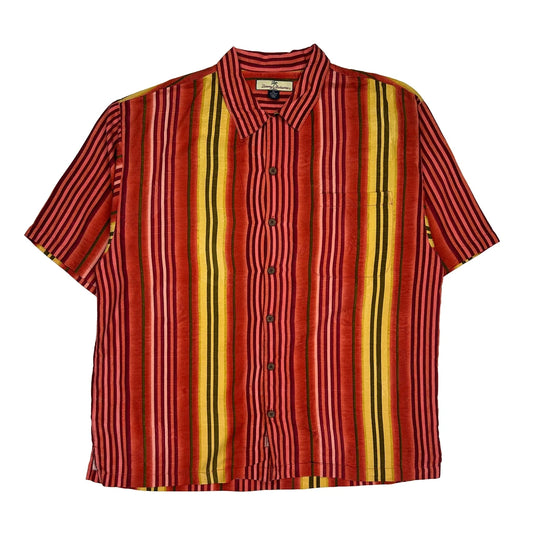Tommy Bahama Striped Hawaiian Shirt - XL Red Silk