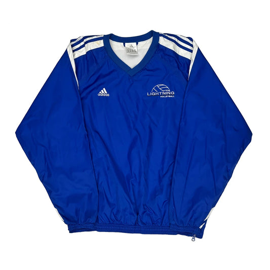 Vintage Lightning Volleyball Adidas V-Neck Windbreaker - Medium Blue Polyester