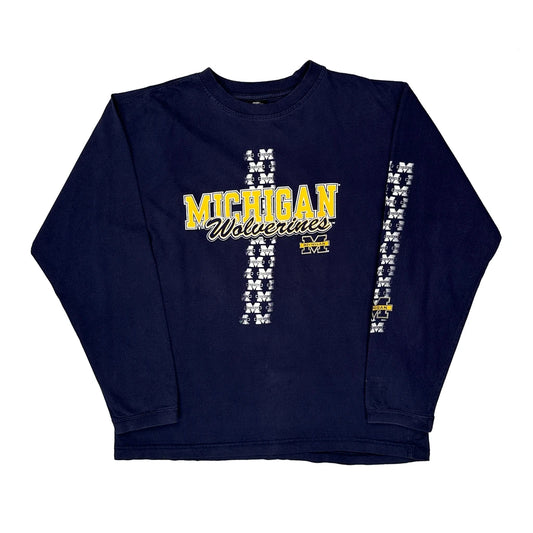 Vintage Michigan Wolverines Starter College Long Sleeve T-Shirt - Medium Navy Cotton