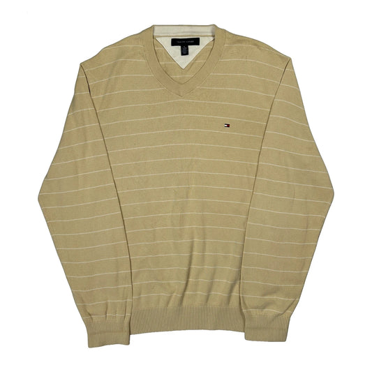 Vintage Tommy Hilfiger Striped Jumper - XL Beige Cotton