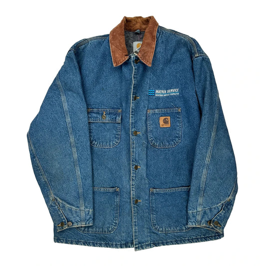 Made In USA Carhartt Collared Denim Jacket - Large Brown Cotton