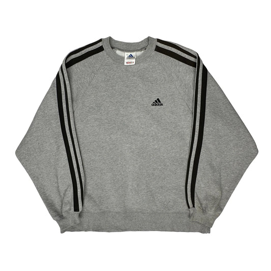 Vintage Adidas Striped Sweatshirt - Medium Grey Cotton
