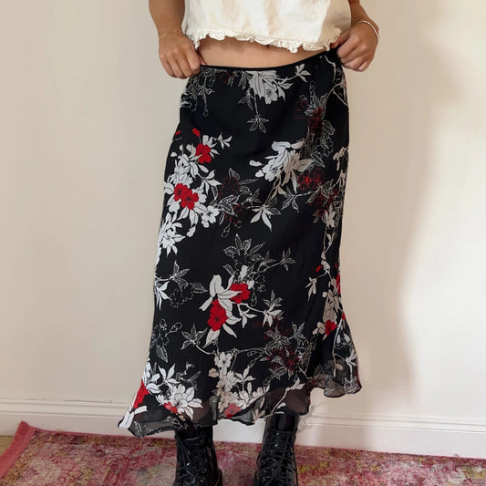 Vintage black Kim Rogers Midi Skirt - womens 28" waist