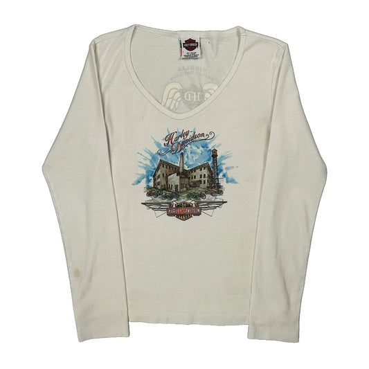 Harley Davidson Graphic Long Sleeve T-Shirt - Large White Cotton