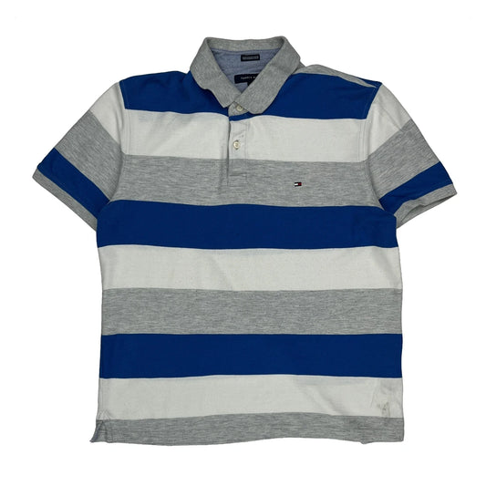 Tommy Hilfiger Striped Polo Shirt - Large Blue Cotton