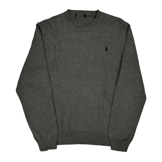 Vintage Polo By Ralph Lauren Chunky Knit Jumper - Large Grey Wool