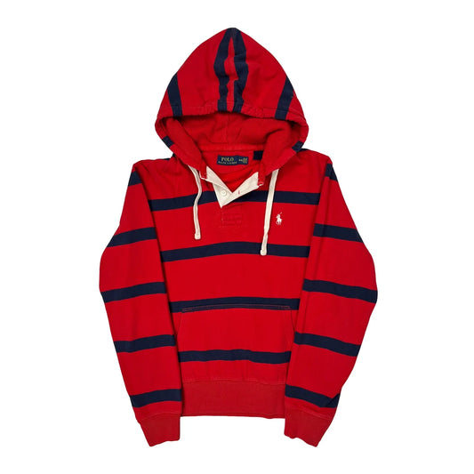 Polo By Ralph Lauren Striped Hoodie - Medium Red Cotton