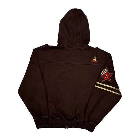 Y2K Embroidered Counter Attack Graphic Full Zip Hoodie - XL Brown Cotton