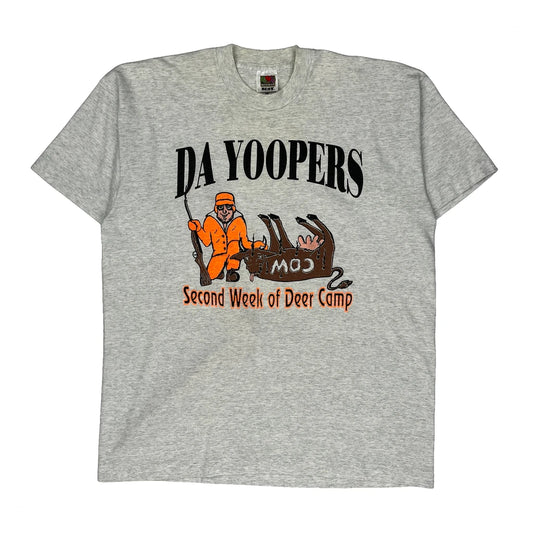 Deer Camp Fruit Of The Loom Single Stitch T-Shirt - XL Grey Cotton Blend