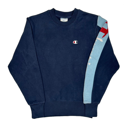 Reverse Weave Champion Graphic Sweatshirt - Small Navy Cotton