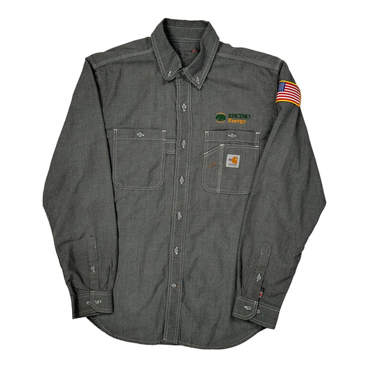 American Flag Patch On Sleeve Carhartt Shirt - Large Grey Cotton