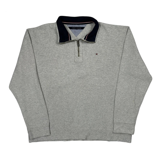 Vintage Tommy Hilfiger 1/4 Zip - XL Grey Cotton
