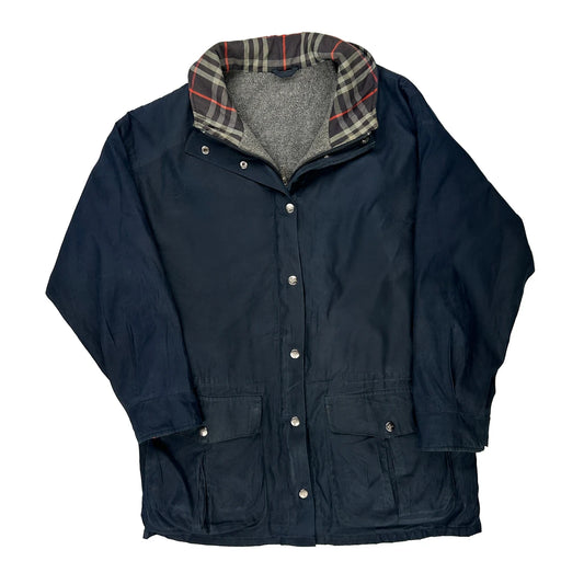 Burberry Checked Coat - Small Grey Polyester