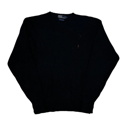 Vintage Polo By Ralph Lauren Lambswool Chunky Knit Jumper - Large Black Wool