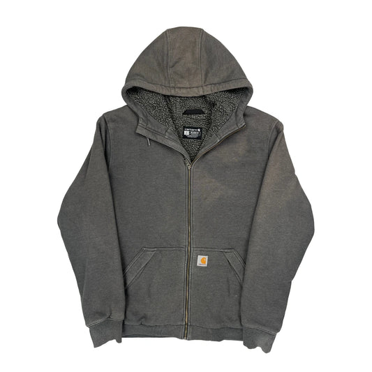 Tall Carhartt Sherpa Lined Hoodie - Large Grey Cotton Blend