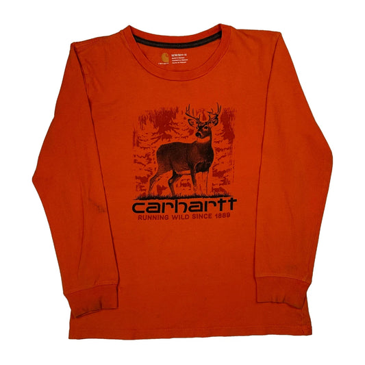 Age 10-12 Carhartt Graphic Long Sleeve T-Shirt - Medium Orange Cotton