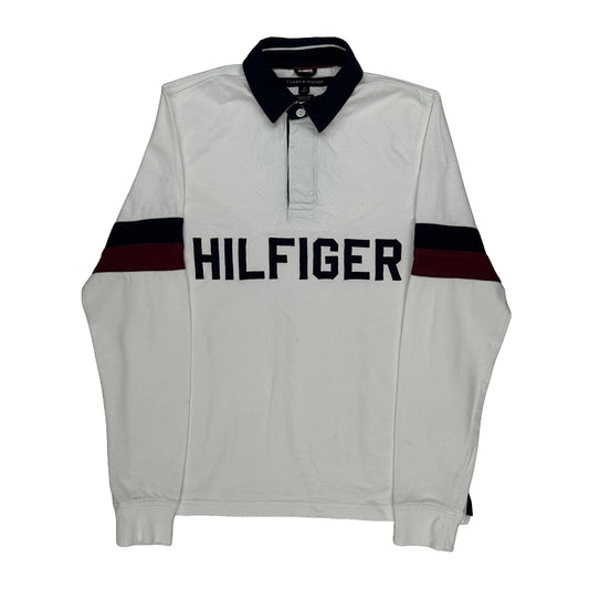 Tommy Hilfiger Spellout Rugby Shirt - Small White Cotton