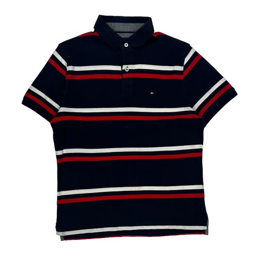 Tommy Hilfiger Striped Polo Shirt - Small Navy Cotton