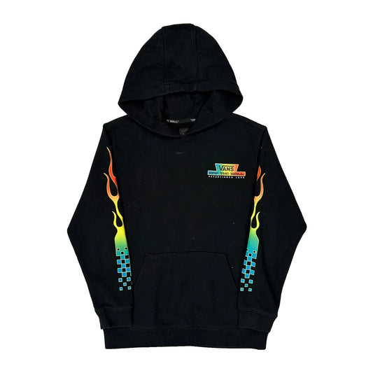 Vintage Flame Design On Sleeves Vans Graphic Hoodie - Large Black Cotton