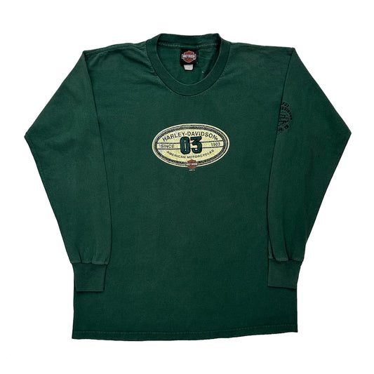 Harley-Davidson 03 Harley Davidson Graphic Long Sleeve T-Shirt - Medium Green Cotton