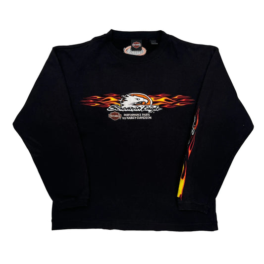 Vintage Screamin' Eagle Harley Davidson Graphic Long Sleeve T-Shirt - Large Black Cotton Blend