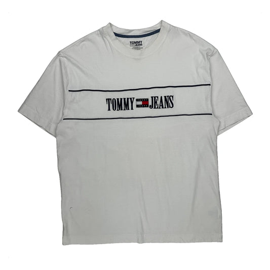 Vintage Tommy Jeans Spellout T-Shirt - Large White Cotton